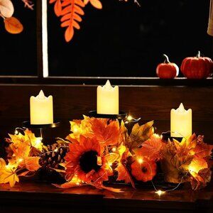 Harvest Centerpiece Thanksgiving Candle‎ Holders with 3 LED Candles and 1 String